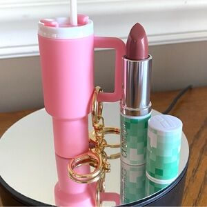Clinique Blush Pop Lipstick with Pink Keychain Holder both are brand new